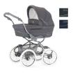 Edler Kinderwagen im Retro-Look mit weißen Speichenrädern und klassischer Babywa